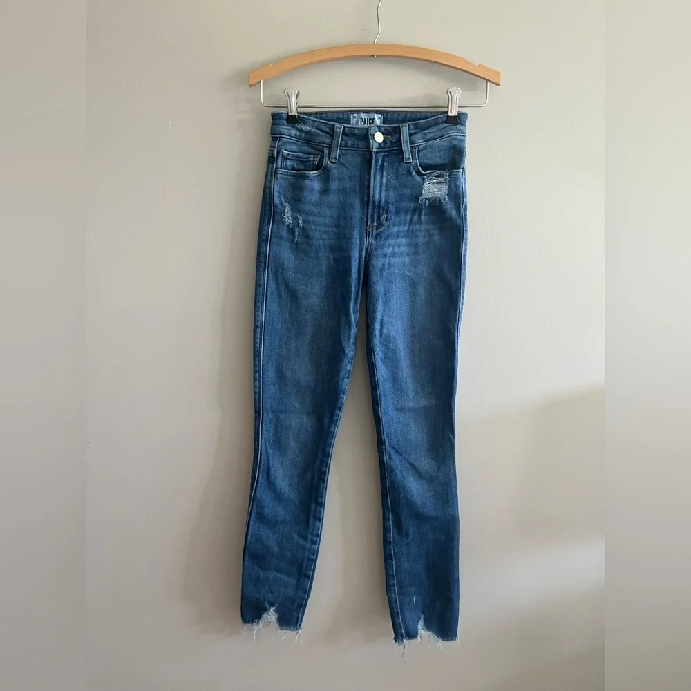 Paige Distressed Blue Hoxton Skinny High Rise Ankle Jeans Size 25
